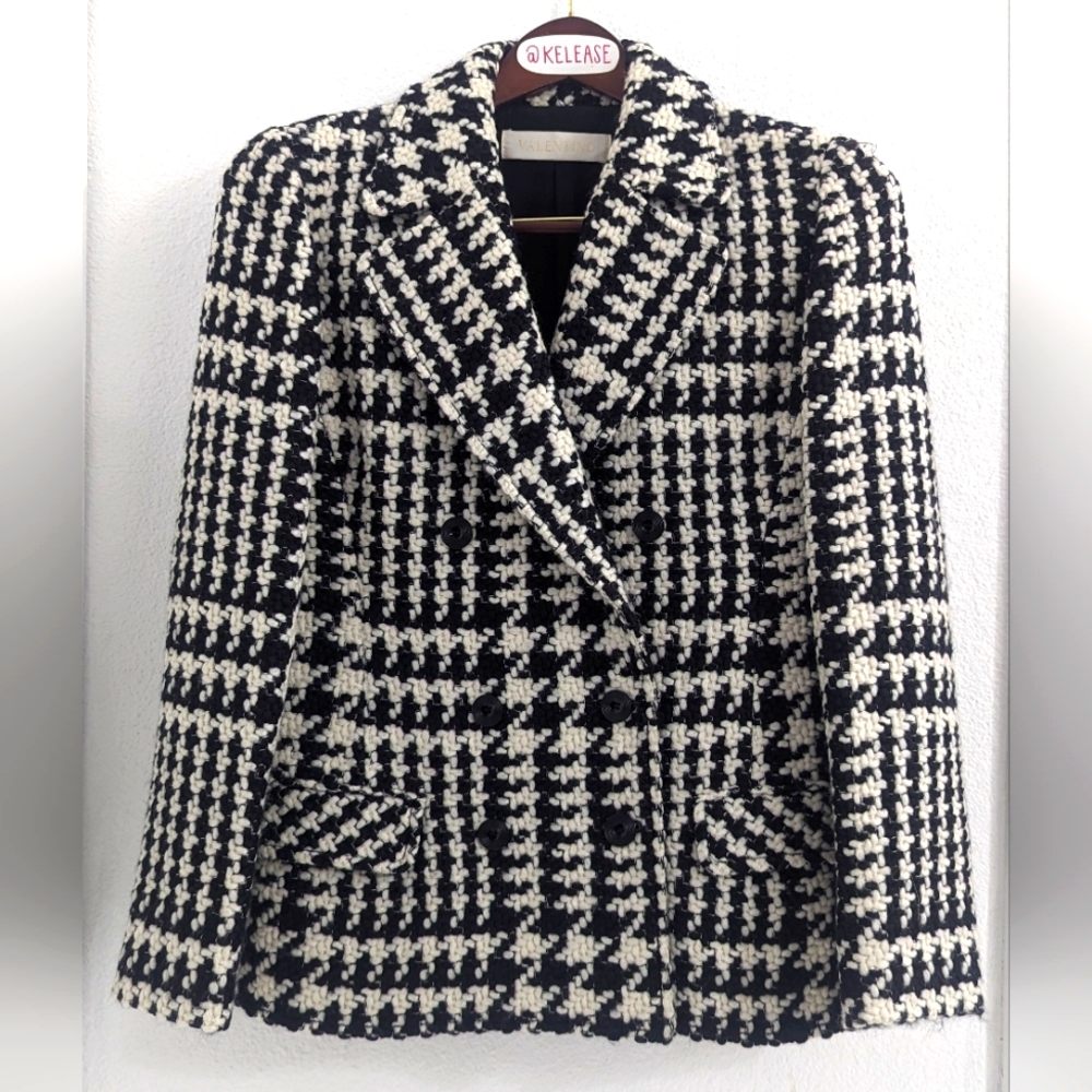 Valentino Peacoat Houndstooth Woven Jacket